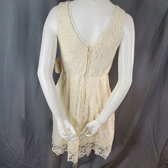 Altar'd‎ State Lace Crochet Overlay Sleeveless V-Neck Zip Back Creme Dress Sz M - Picture 3 of 8